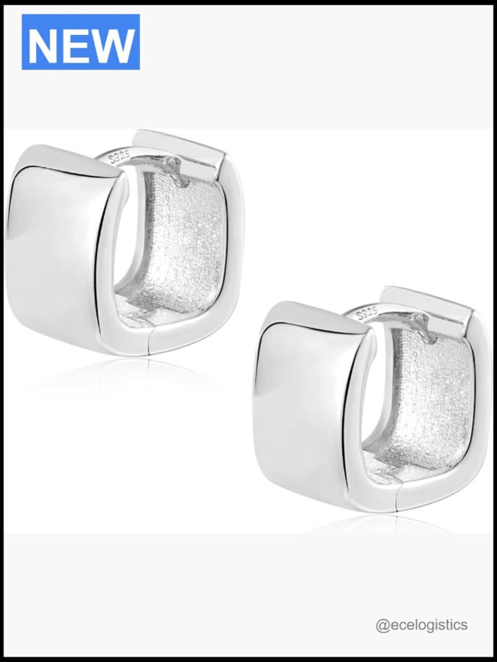 Chunky Huggie Square Hoop Earrings Hypoallergenic Silver